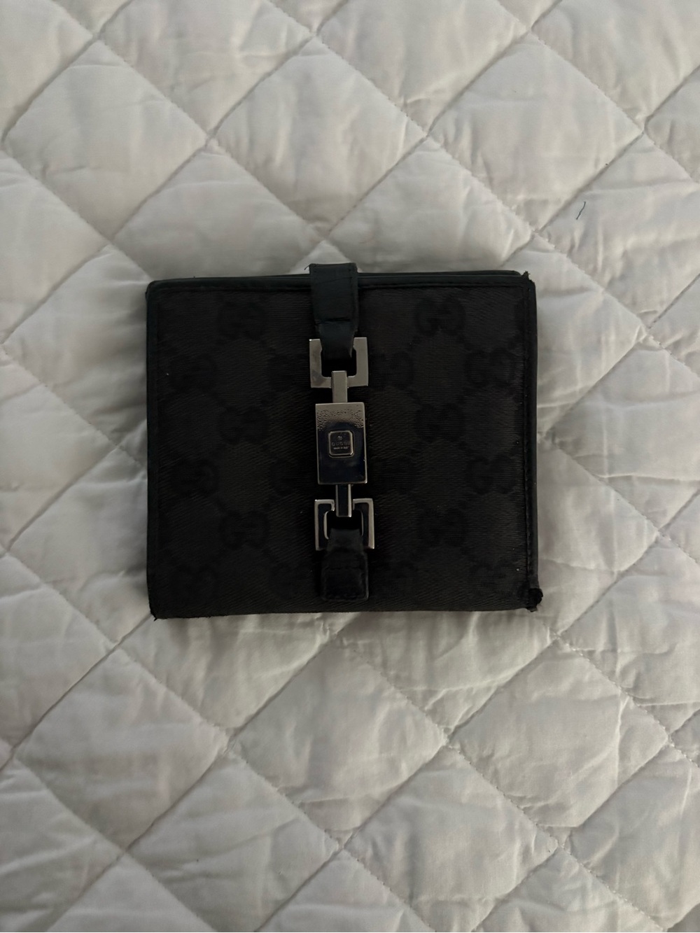 Gucci Black Signature Monogram Women's Wallet with Silver Hardware
